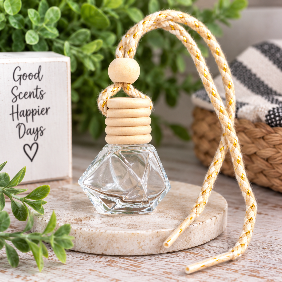 Faceted Glass Car Diffuser Bottle with Hanging Cord – Empty DIY Diffuser | FSOH
