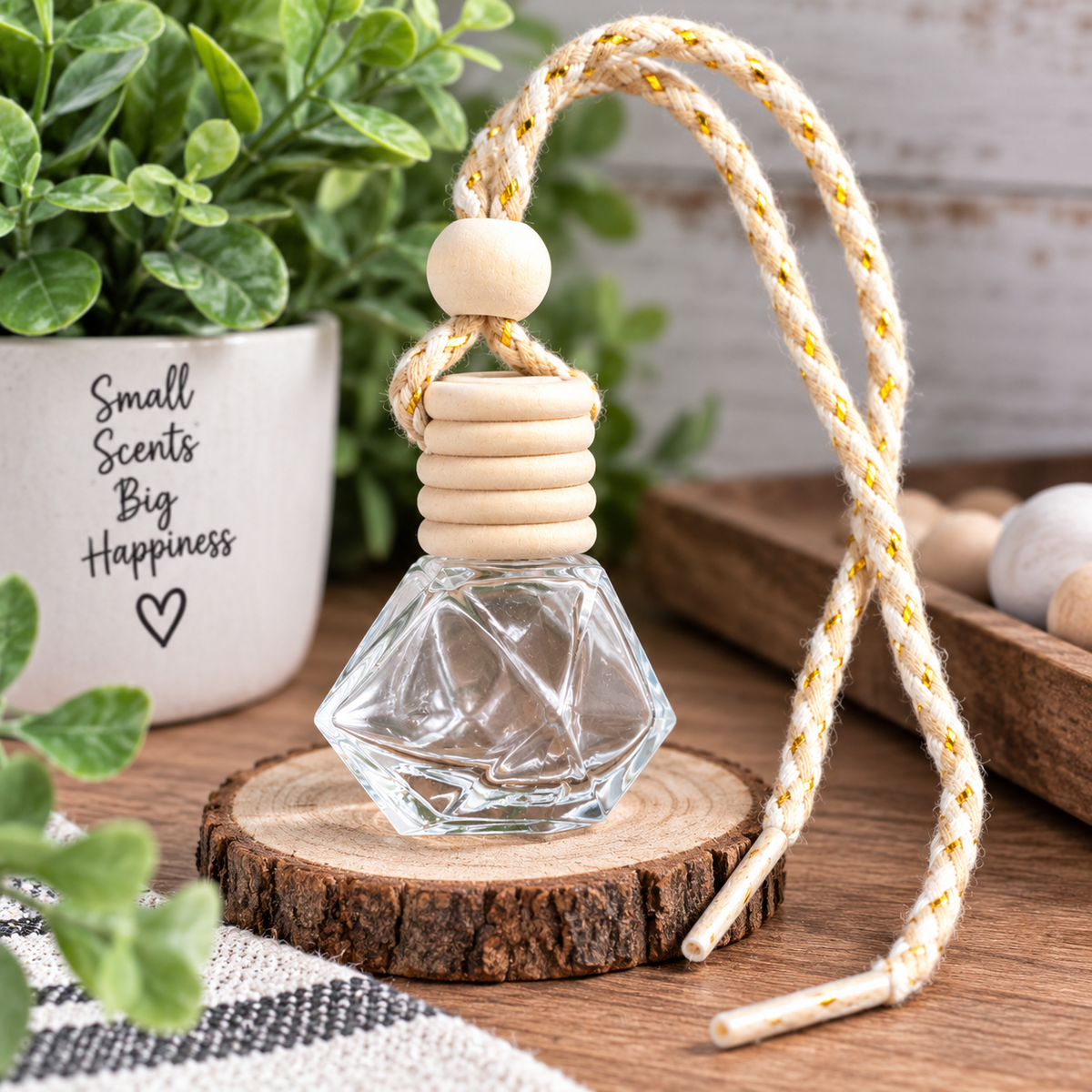 Faceted Glass Car Diffuser Bottle with Hanging Cord – Empty DIY Diffuser | FSOH