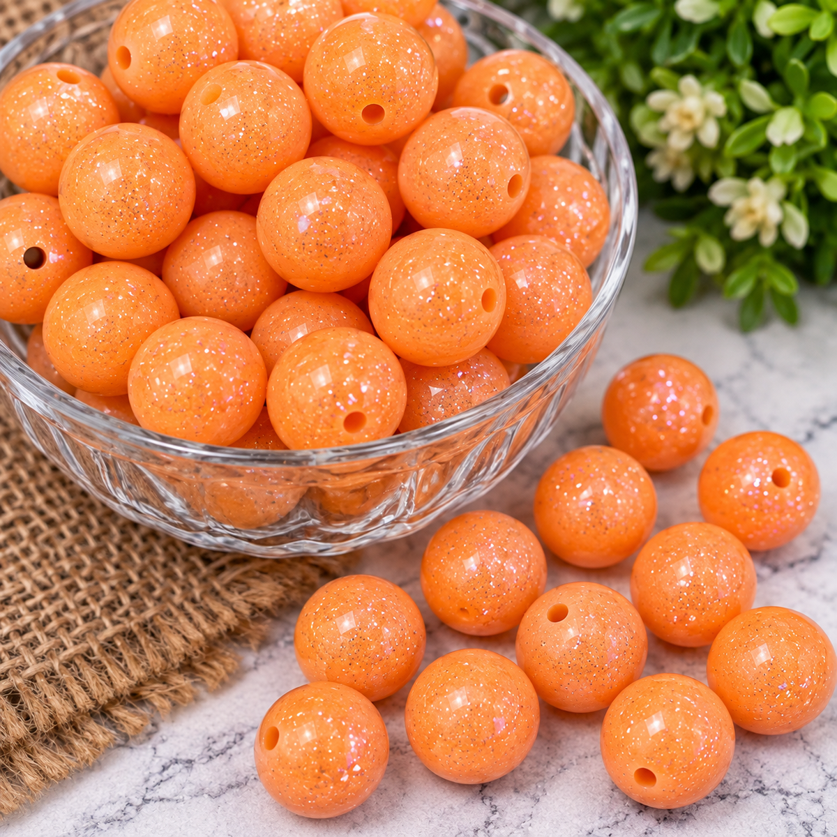 Sunset Pop Jelly™ | 15mm Glitter Orange Silicone Round Beads – Translucent Jelly Craft Supplies