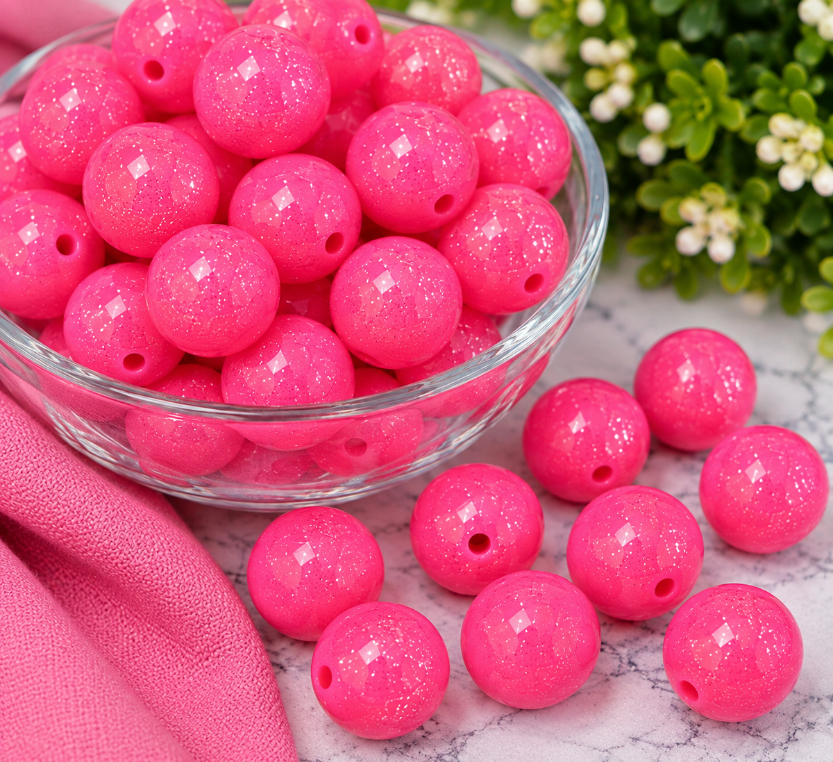 Electric Bloom Jelly™ | 15mm Glitter Hot Pink Silicone Round Beads – Vibrant Jelly Bead Supplies