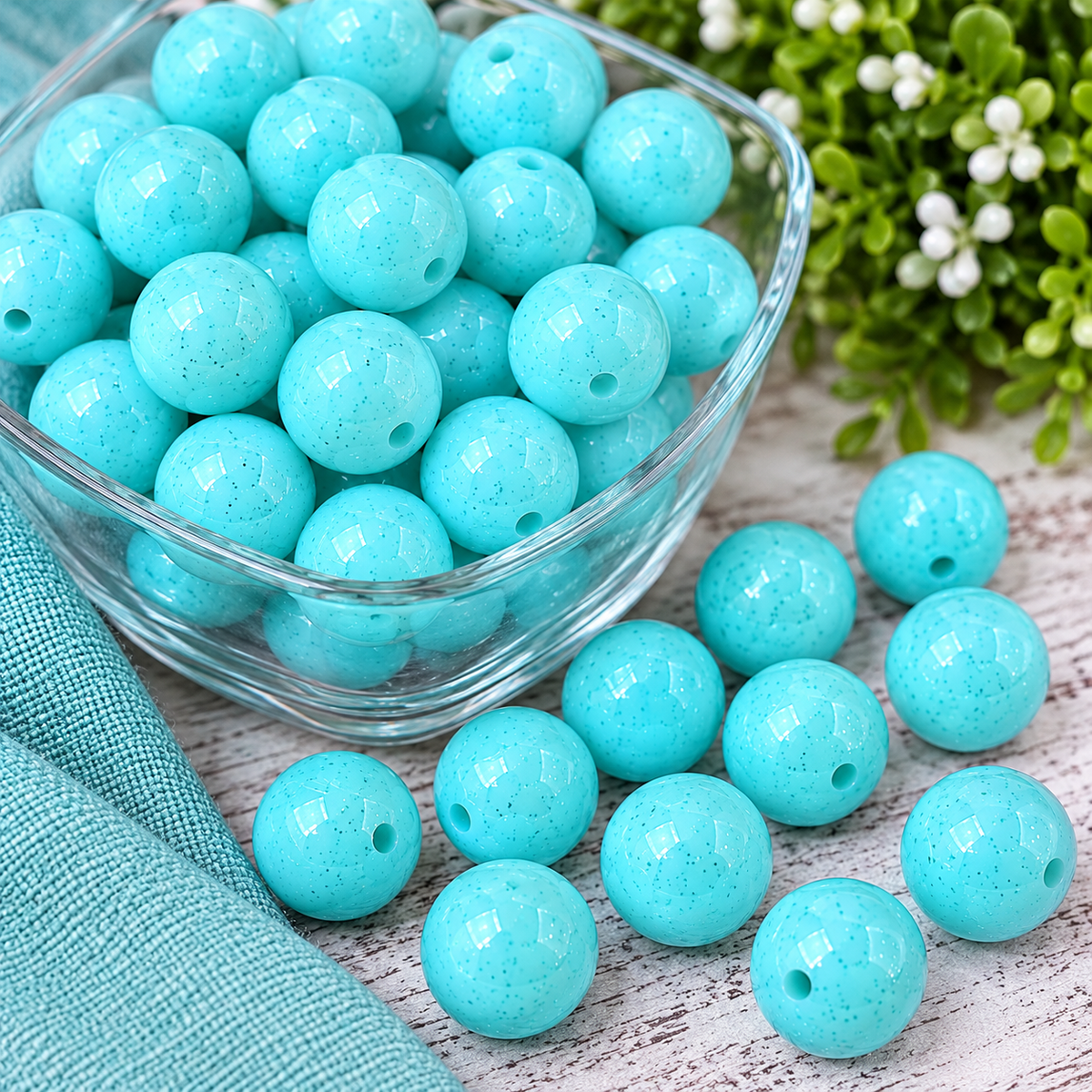 Turquoise Tide Jelly™ | 15mm Glitter Turquoise Silicone Round Beads – Premium Jelly Beadable Supplies