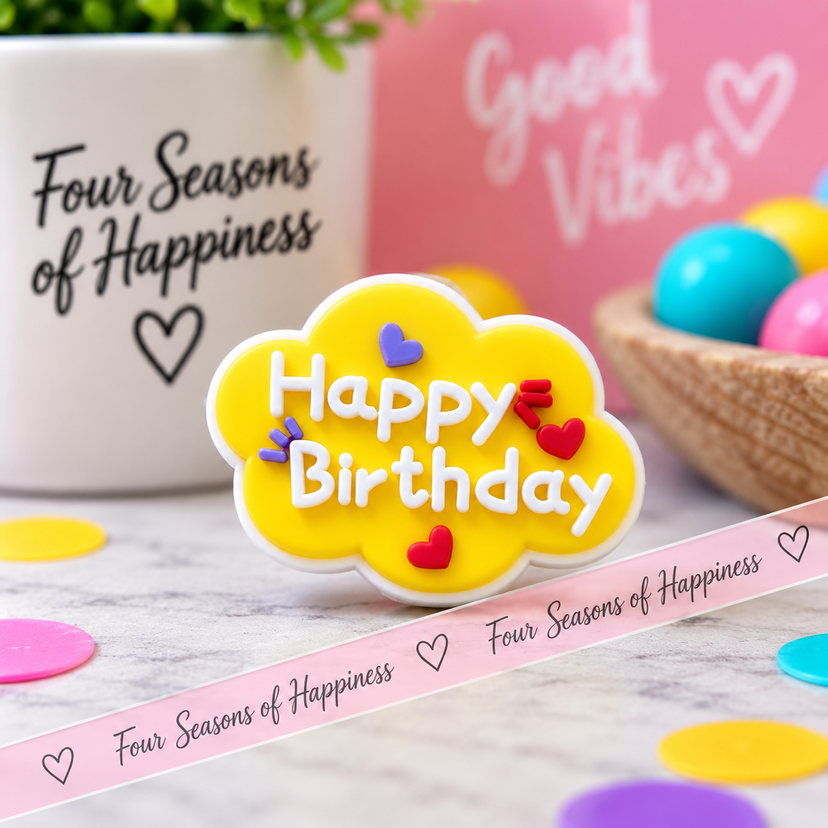 Happy Birthday Silicone Focal Bead – Colorful Birthday Focal | FSOH