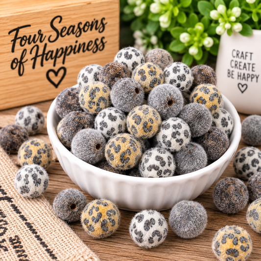 16mm Fuzzy Leopard Print Beads – Mixed Neutrals | 10 Count Bag