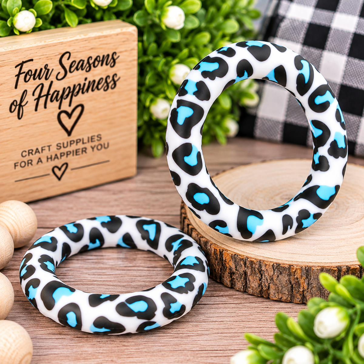 Wild at Heart – 65mm Light Blue Leopard Silicone Ring Bead | FSOH