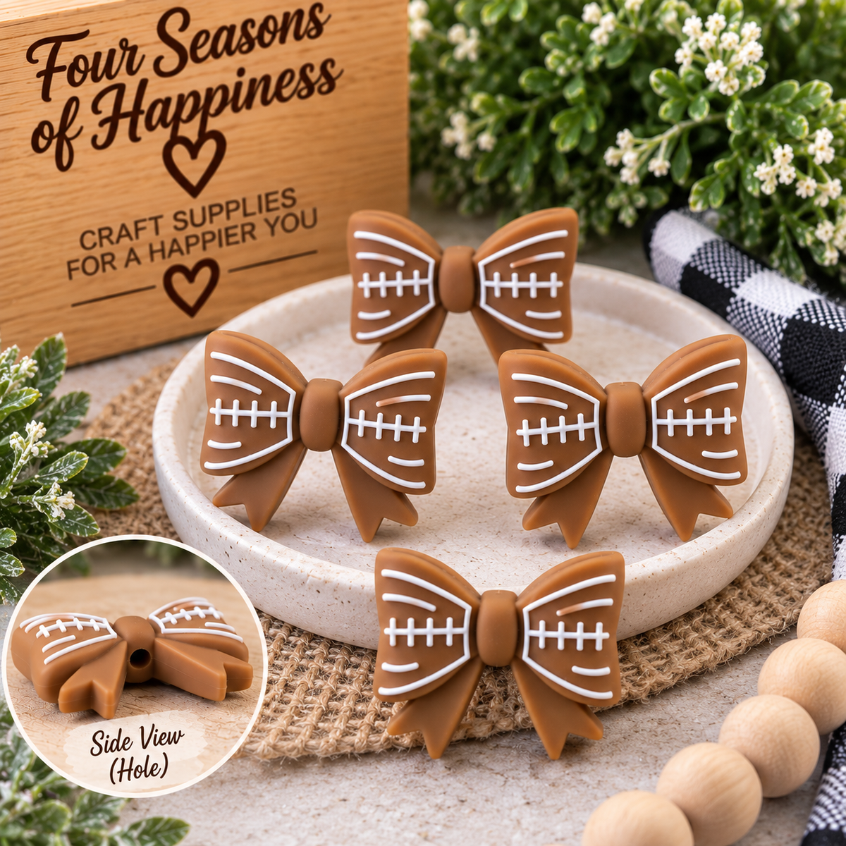 Football Bow – Silicone Focal Bead