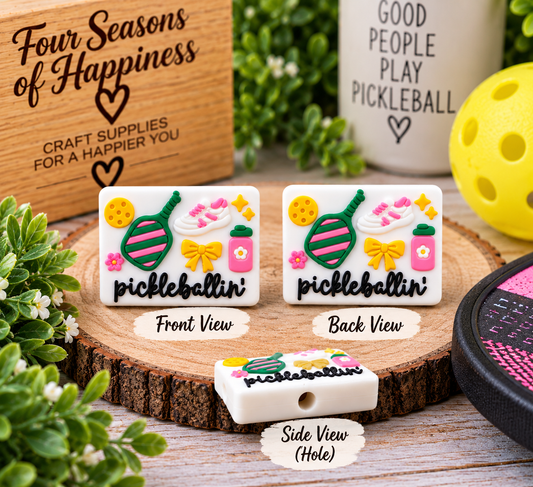 Paddle & Play “Pickleballin’” Silicone Focal Beads – Colorful Beadable Charms for Pens, Keychains & DIY Crafts | Four Seasons of Happiness