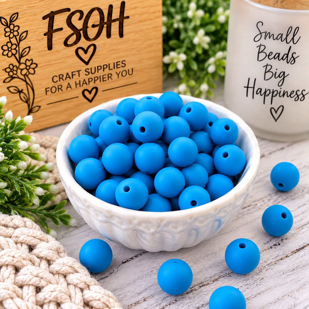 Bermuda Blue 15mm Silicone Beads – Round Craft Beads