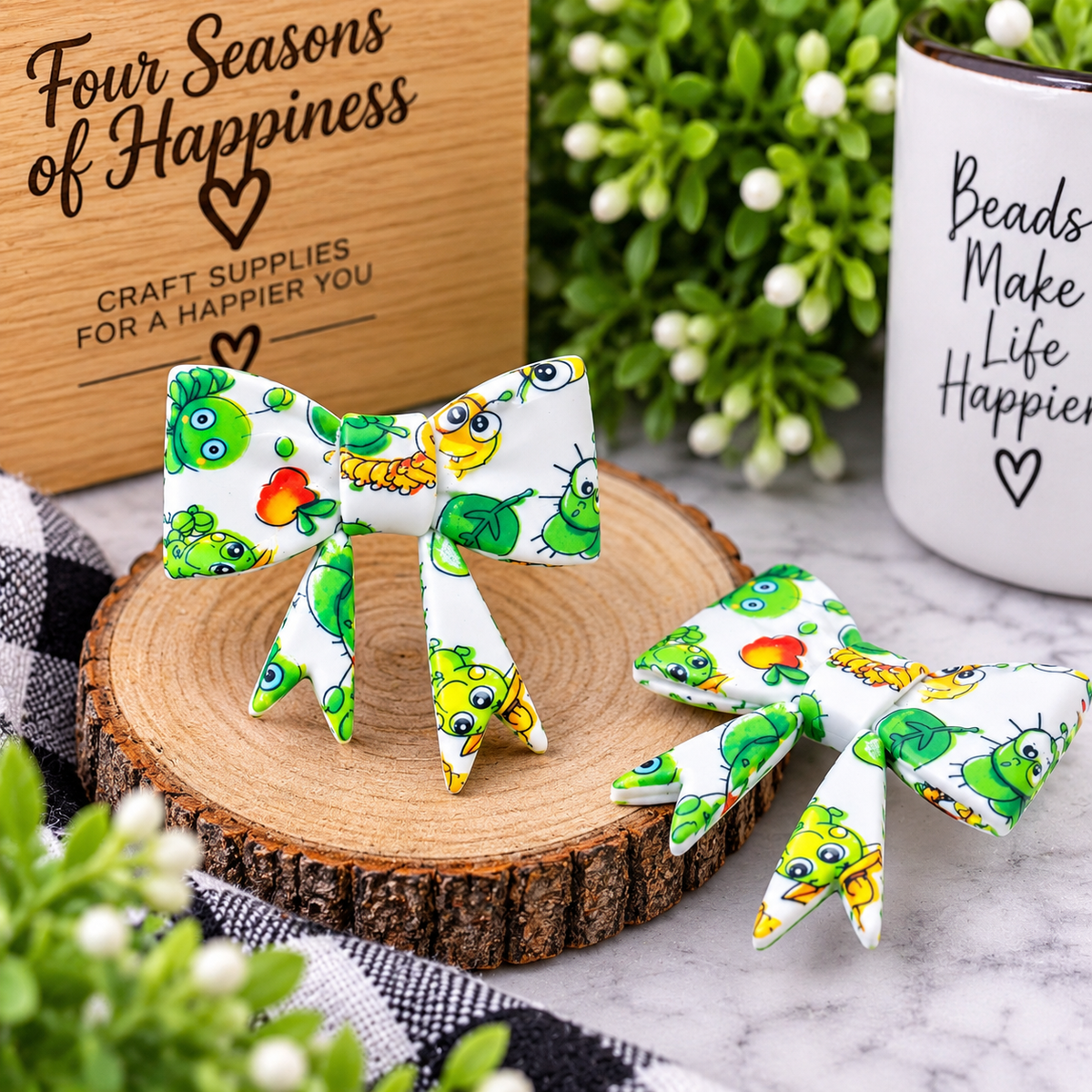 Garden Critters Large Printed Silicone Bow Focal Bead