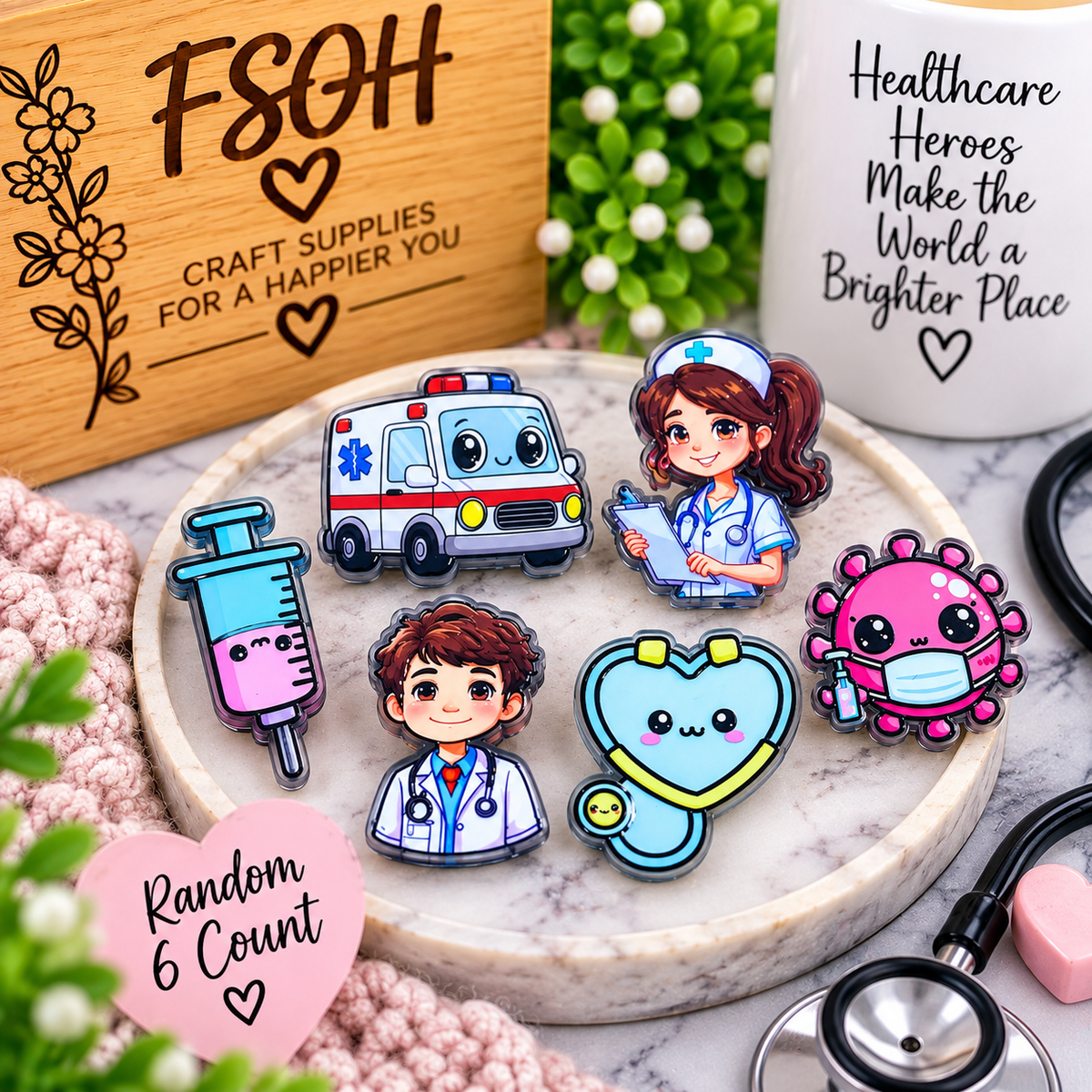 Healthcare Heroes Acrylic Focal Bead Mix – Random 6 Count
