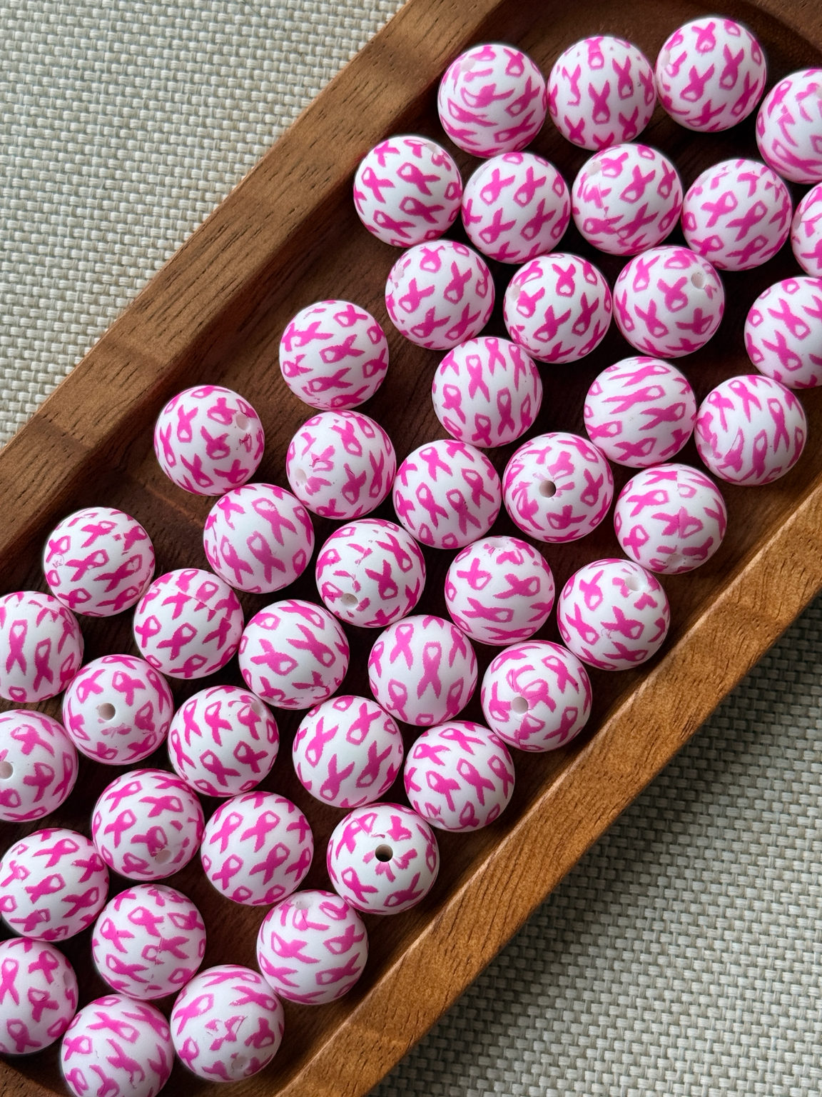 Ribbons of Hope – 15mm Pink Awareness Ribbon Printed Silicone Bead