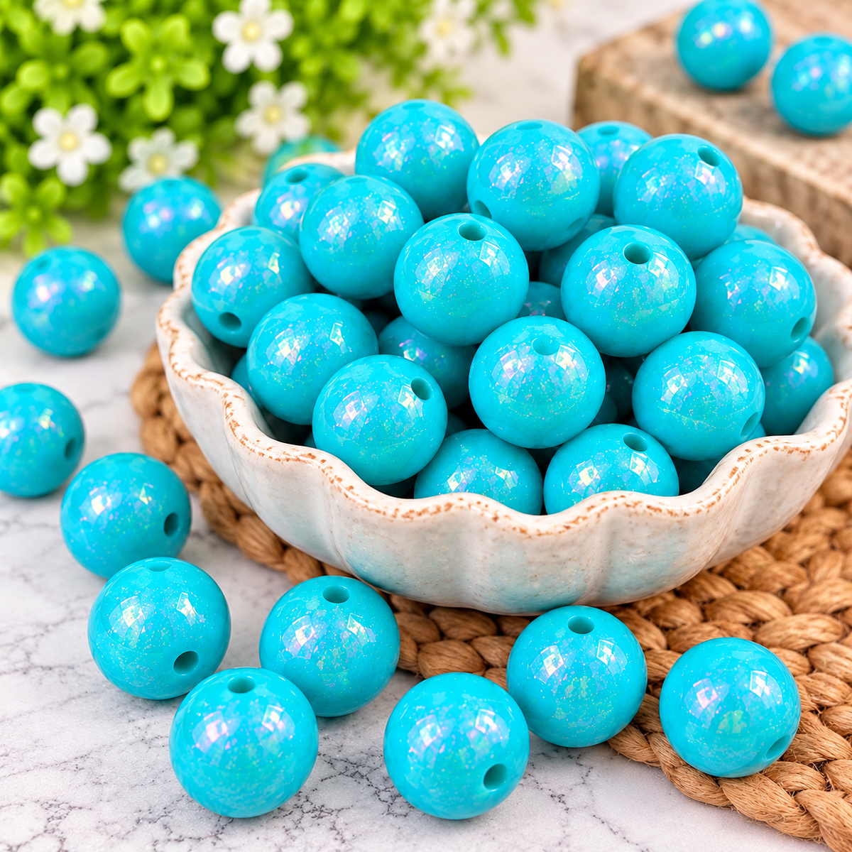 Tropical Lagoon Opal – 15mm Silicone Bead | Sold Individually