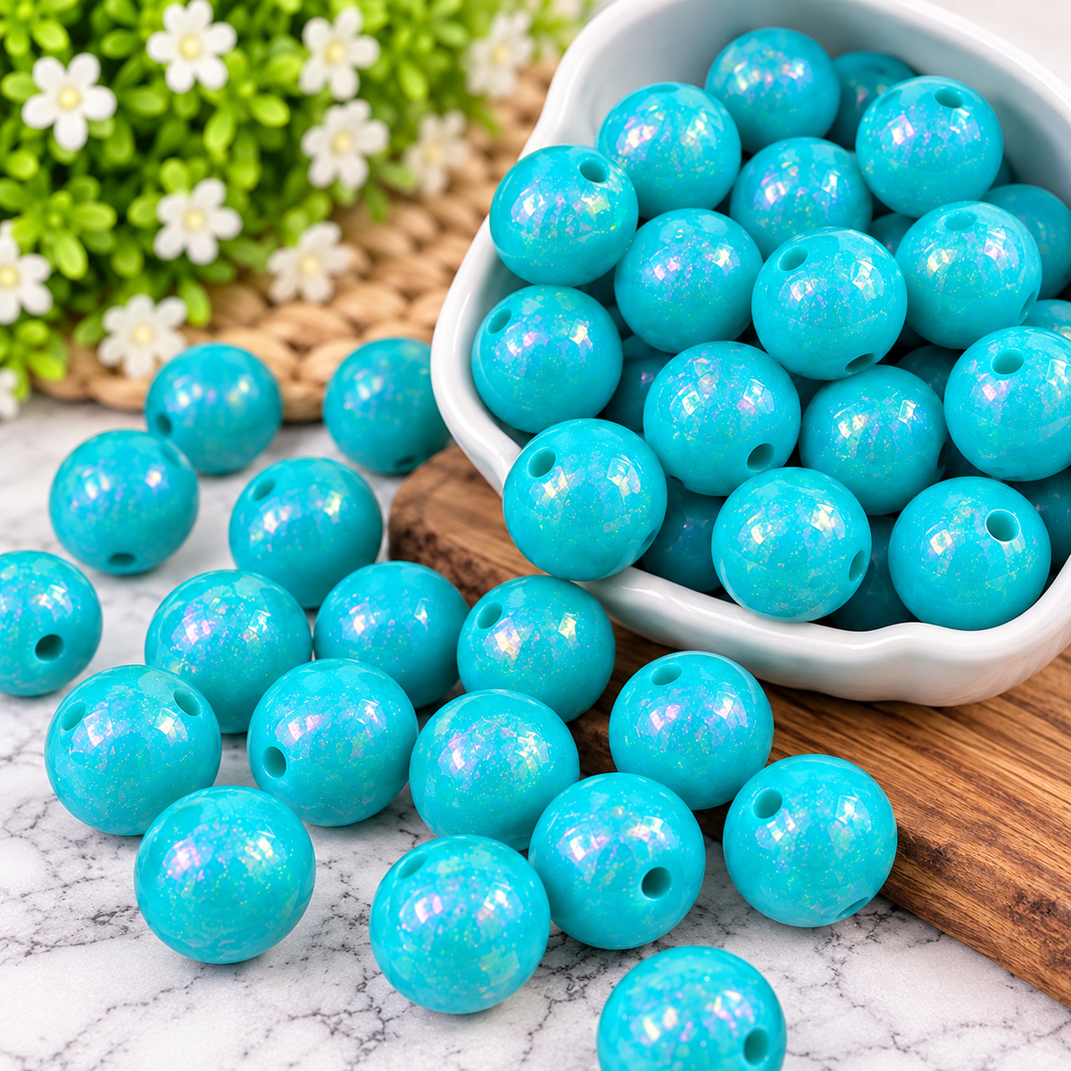 Tropical Lagoon Opal – 15mm Silicone Bead | Sold Individually