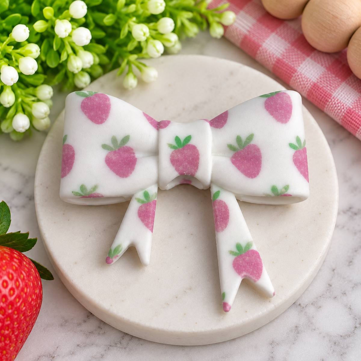 Strawberry Sweetheart – Large Silicone Bow Focal Bead