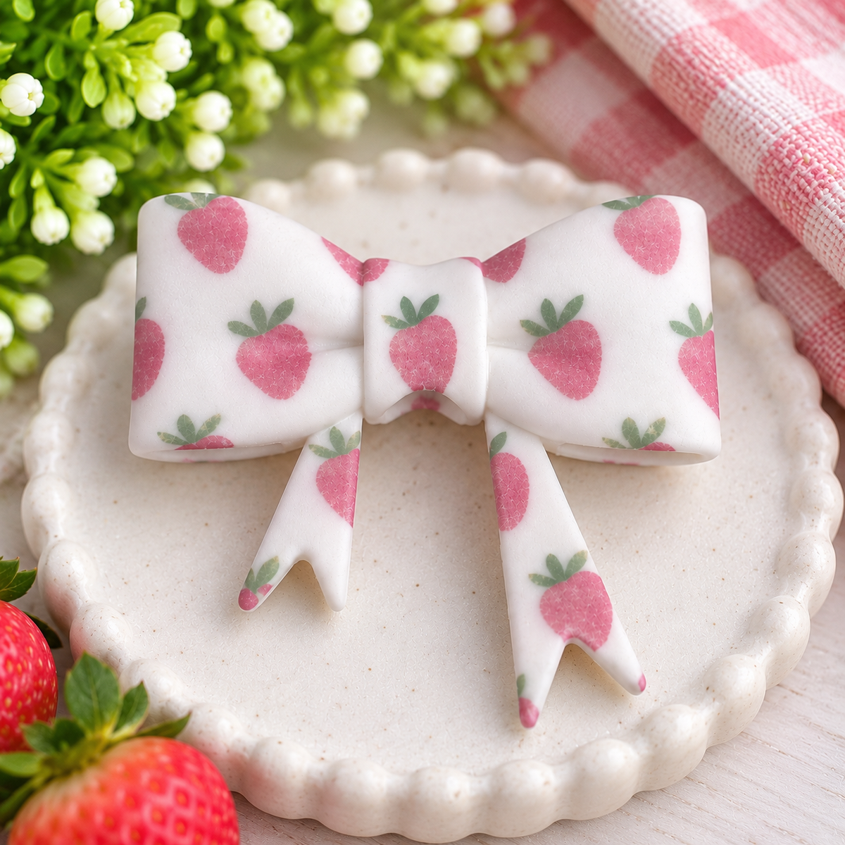 Strawberry Sweetheart – Large Silicone Bow Focal Bead