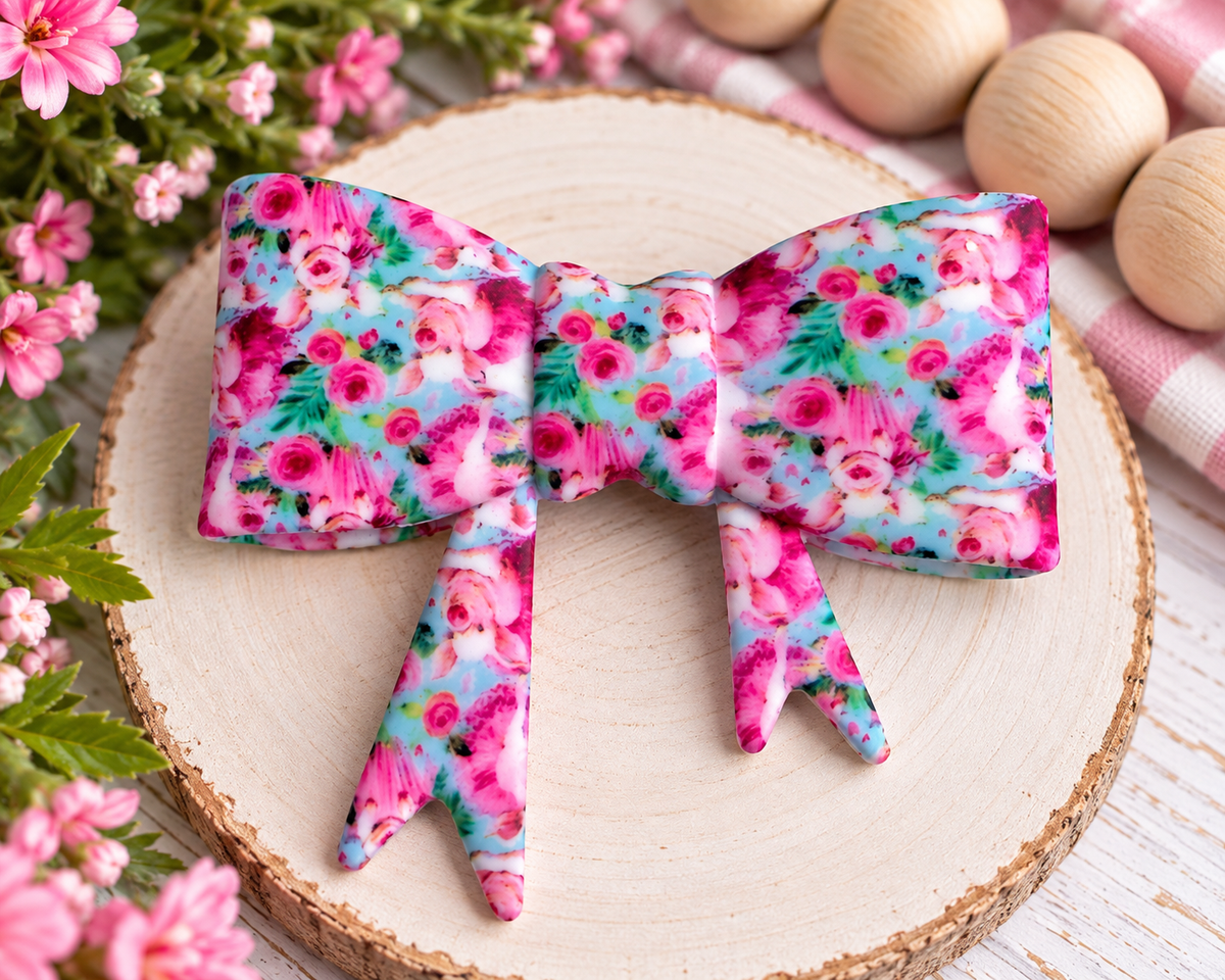 Blushing Blooms – Large Silicone Bow Focal Bead