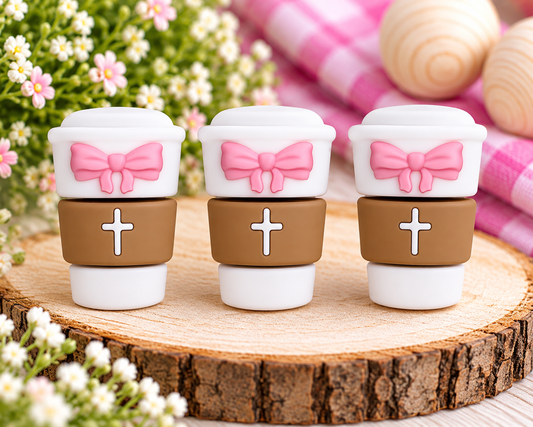 Faith & Bows Coffee Cup – Silicone Focal Bead
