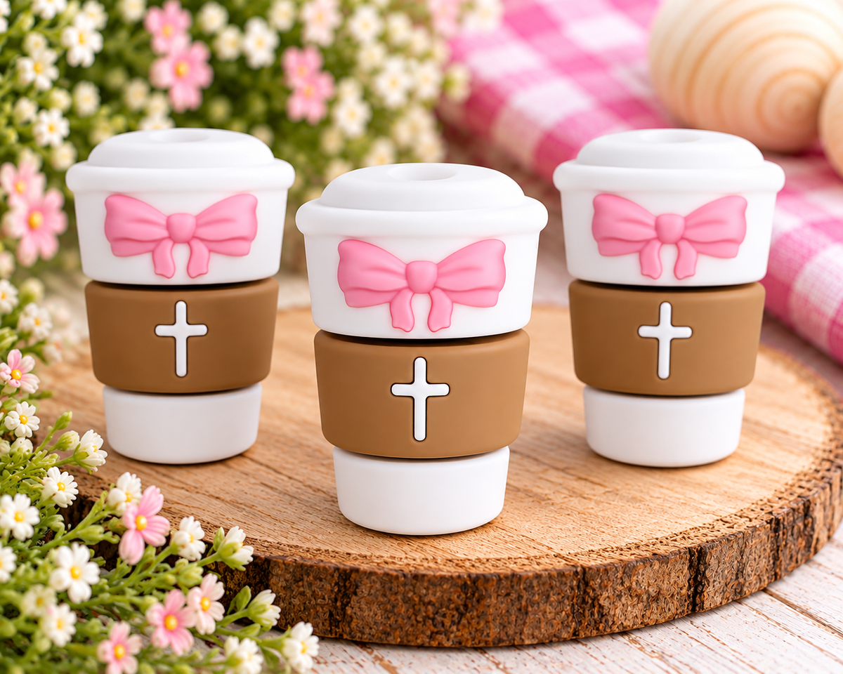 Faith & Bows Coffee Cup – Silicone Focal Bead