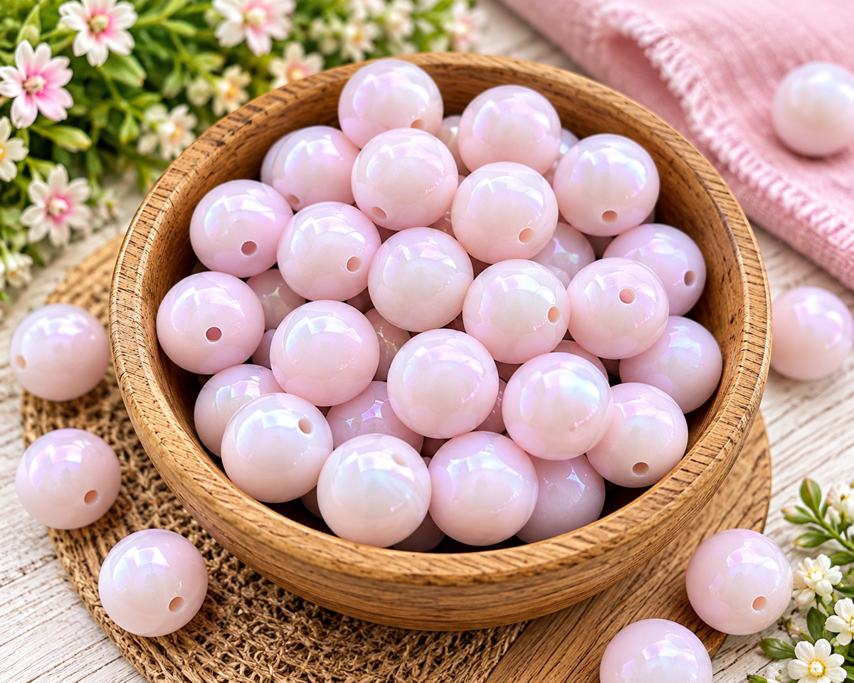 FSOH Pearl Blush Liquid Shimmer 15mm Silicone Beads | Premium Glossy Silicone Craft Beads | Sold Individually