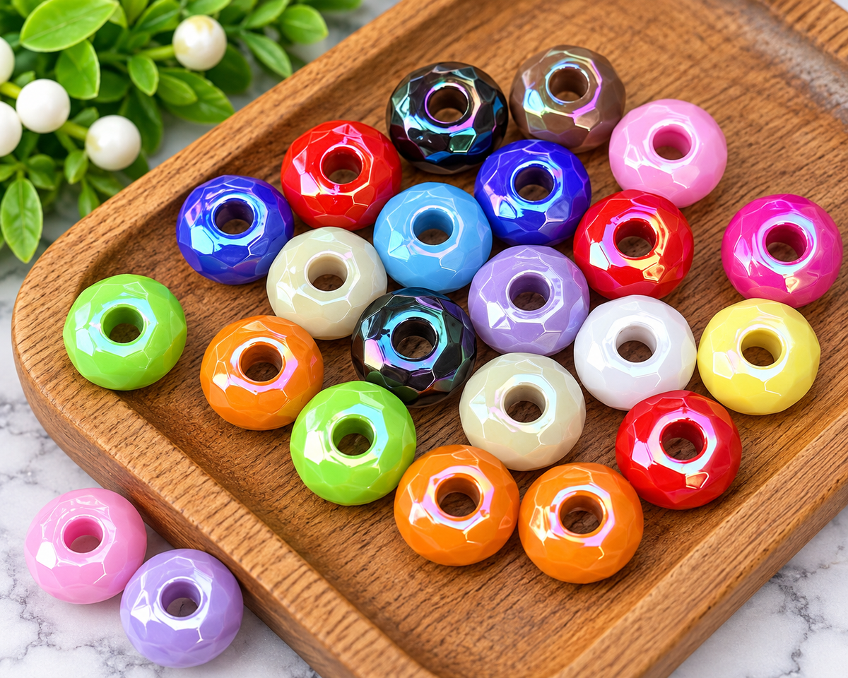 FSOH Acrylic Wide Mouth Faceted Spacer Beads | 25 Count Mixed Color Acrylic Spacer Beads