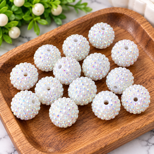 20mm Pure Snow Acrylic Rhinestone Bubblegum Beads | 10 Count | Chunky Sparkle Craft Beads | Four Seasons of Happiness