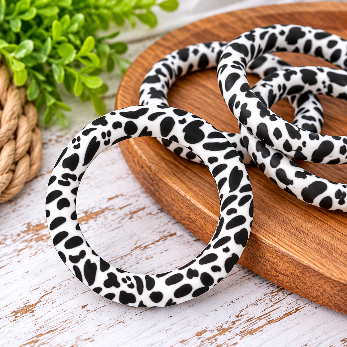 Black Country Cowhide – 65mm Printed Silicone Ring Bead
