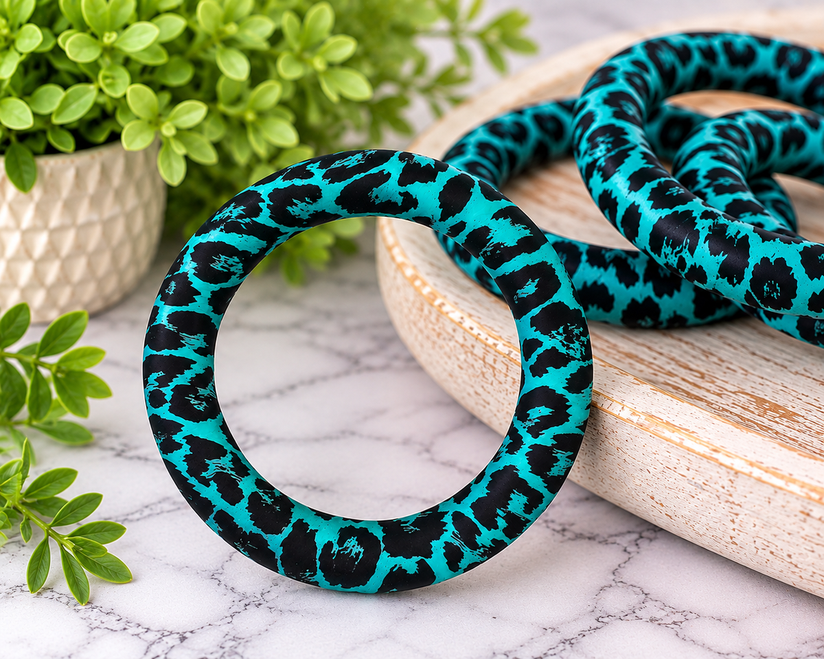 Turquoise Untamed 65mm Printed Silicone Ring Bead