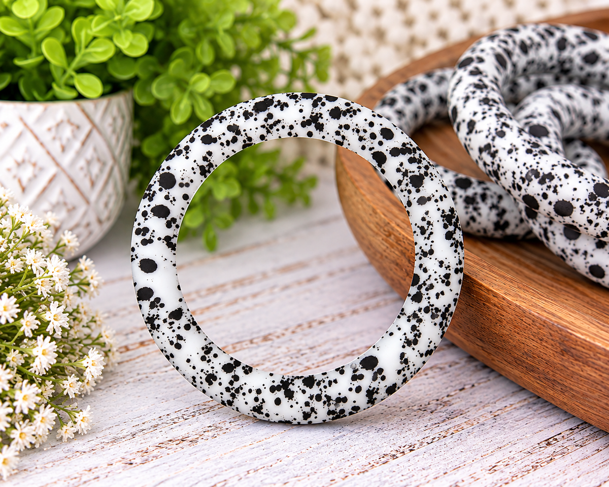 Black & White Splatter 65mm Silicone Ring Bead – Midnight Splatter
