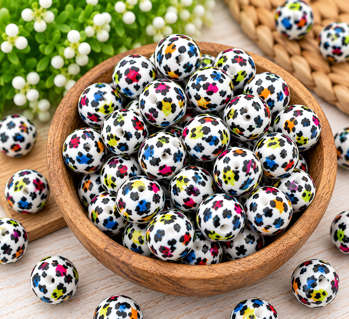 Neon Safari – 15mm Printed Silicone Round Beads