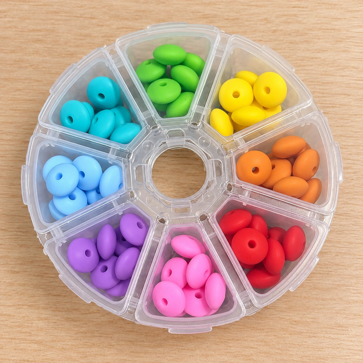 Neon Dreams Silicone Lentil Spacer Bead Box – 80 Piece Assortment with Storage Box