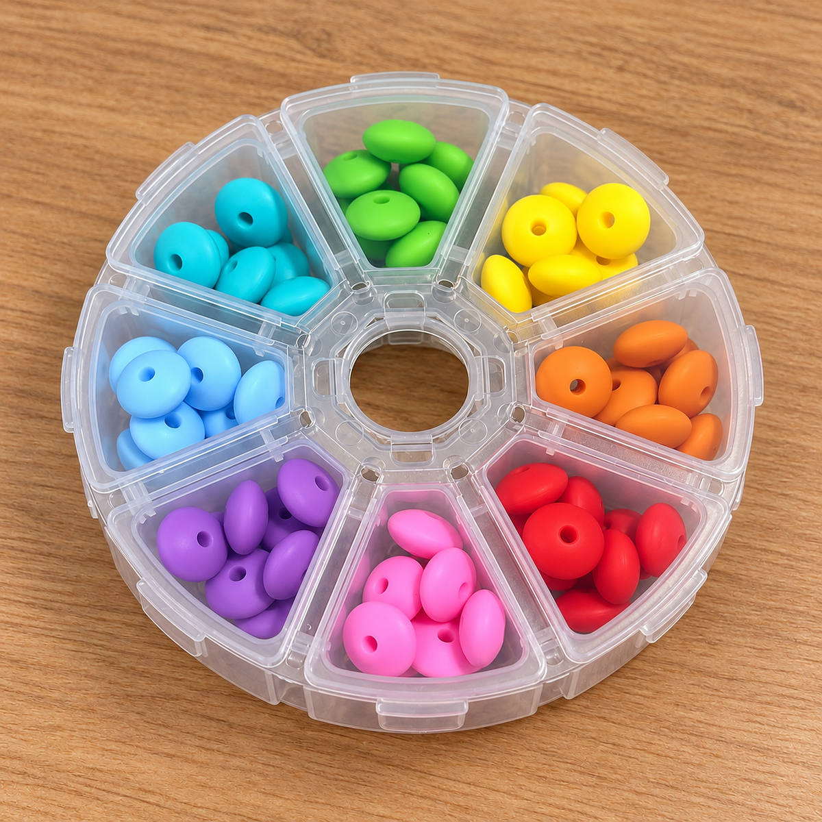 Neon Dreams Silicone Lentil Spacer Bead Box – 80 Piece Assortment with Storage Box