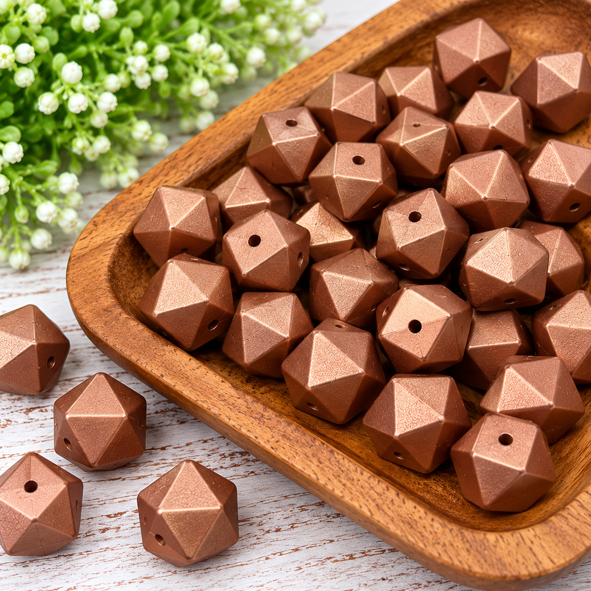 Copper Kissed Happiness | 14mm Metallic Silicone Hexagon Beads – 10ct