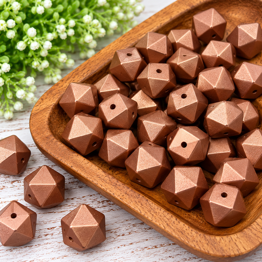 Copper Kissed Happiness | 14mm Metallic Silicone Hexagon Beads – 10ct