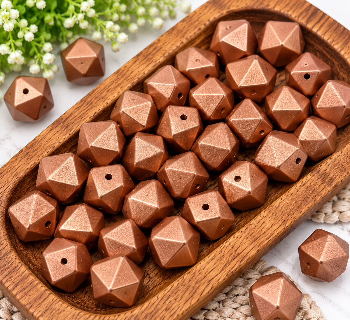 Copper Kissed Happiness | 14mm Metallic Silicone Hexagon Beads – 10ct