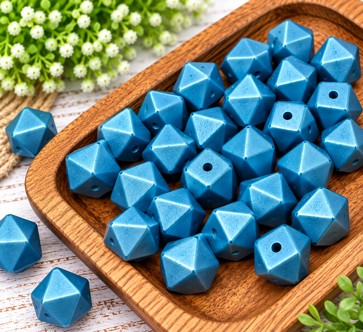 Twilight Treasure | 14mm Metallic Silicone Hexagon Beads – 10ct