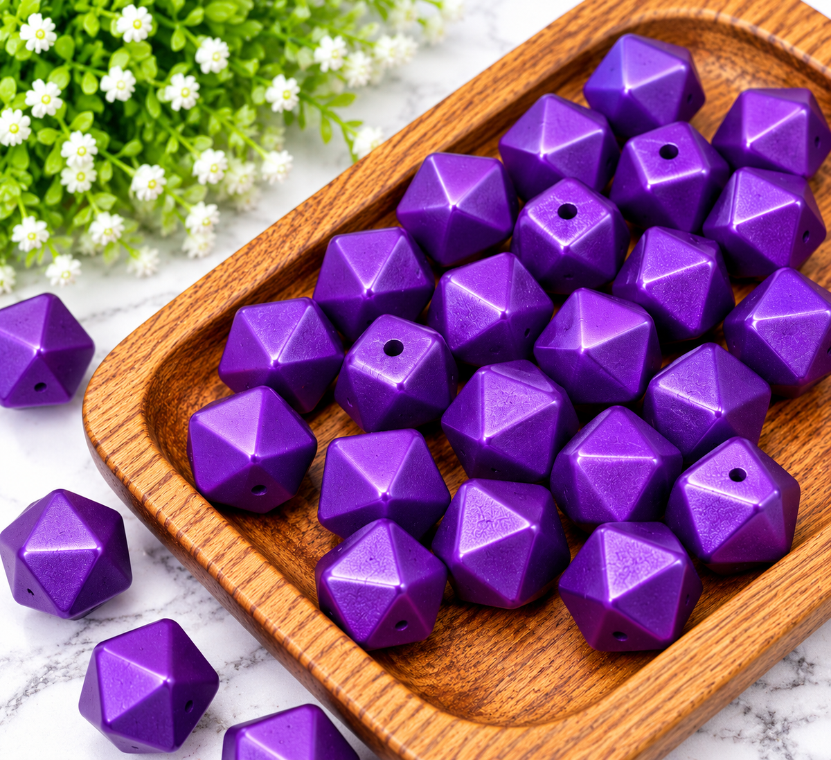Royal Amethyst | 14mm Metallic Silicone Hexagon Beads – 10ct