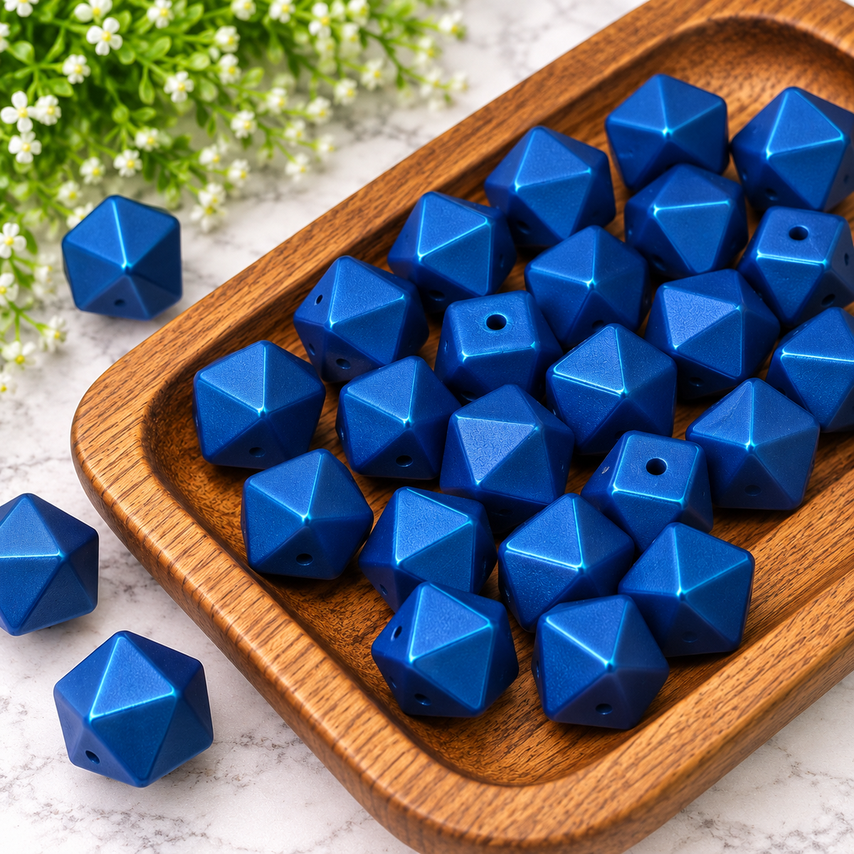 Blue Horizon | 14mm Metallic Silicone Hexagon Beads – 10ct
