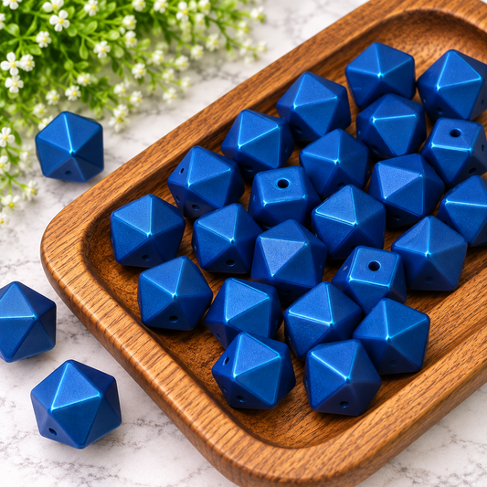 Blue Horizon | 14mm Metallic Silicone Hexagon Beads – 10ct