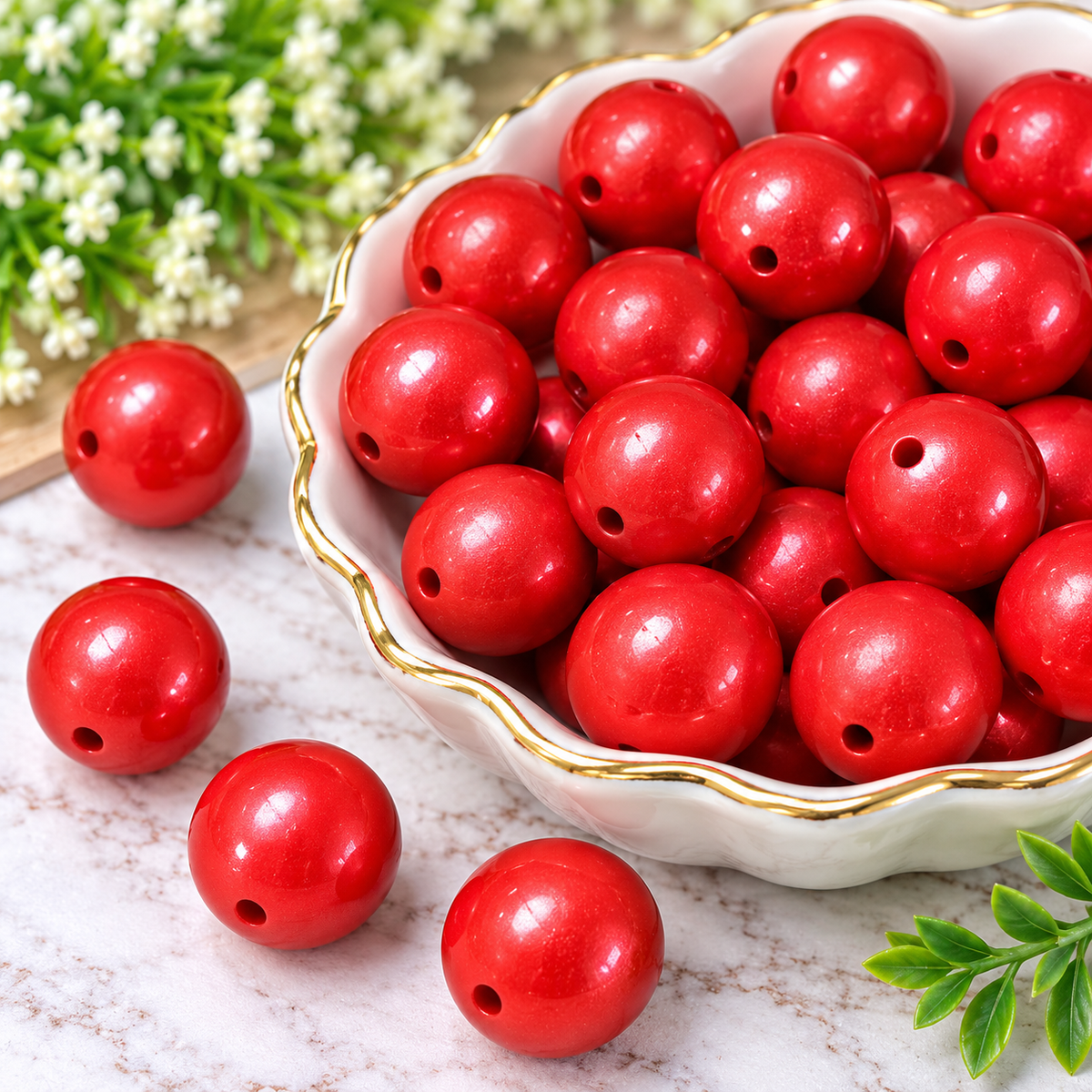 Ruby Radiance | 15mm Metallic Silicone Round Beads
