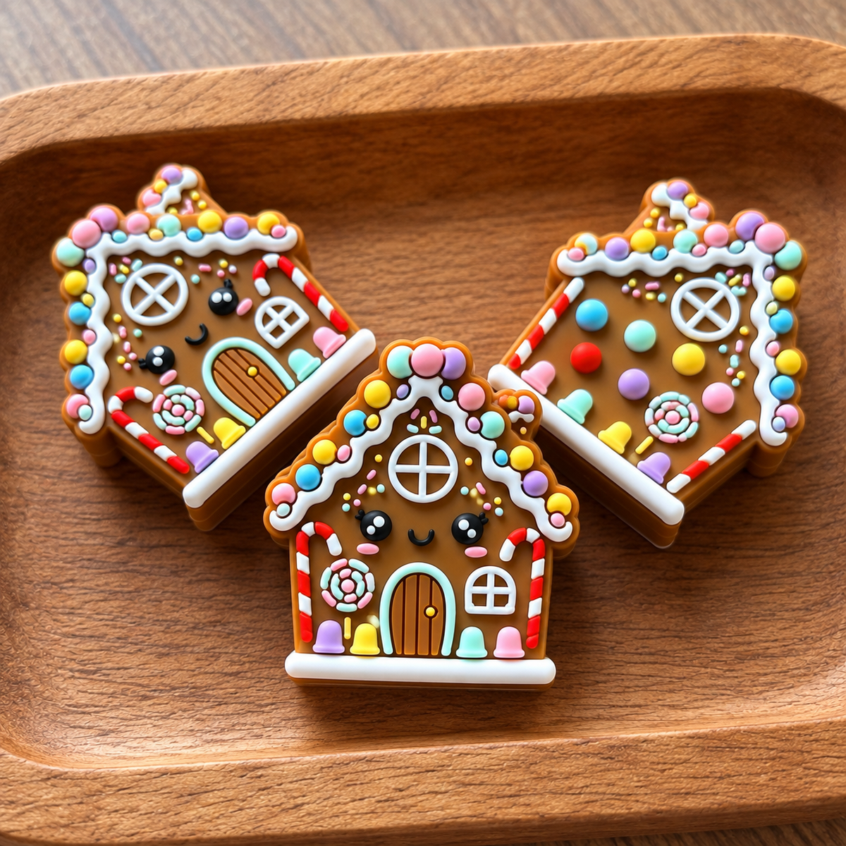Pastel Gingerbread House Silicone Focal Bead | Sold Individually