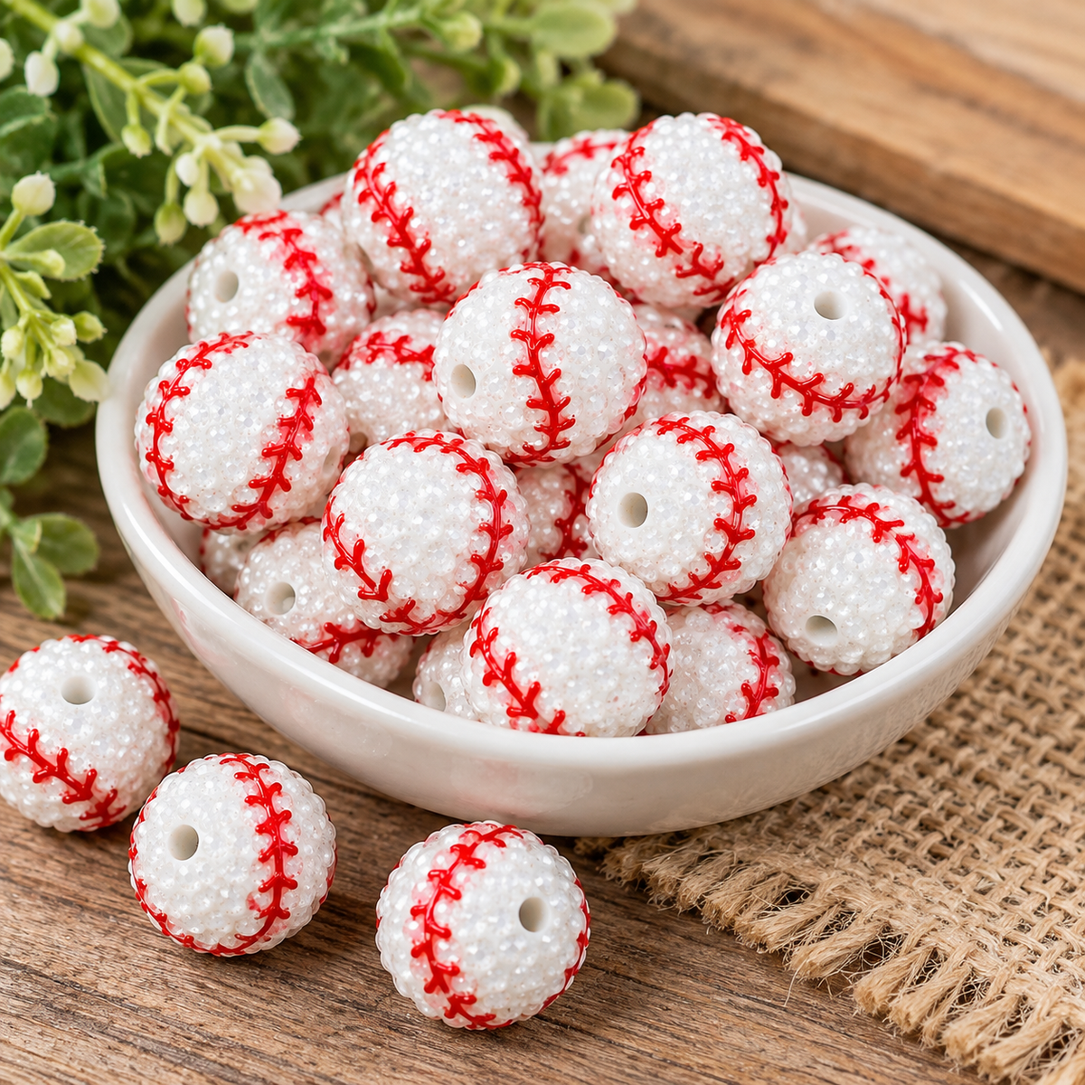 “Home Run Spark Happiness Beads – 20mm Baseball Rhinestone Acrylic (10 Pack)”