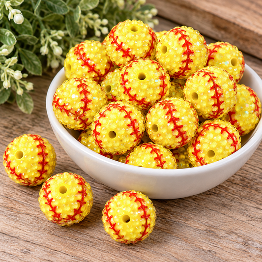 Diamond Spark Happiness Beads – 20mm Softball Rhinestone Acrylic (10 Pack)