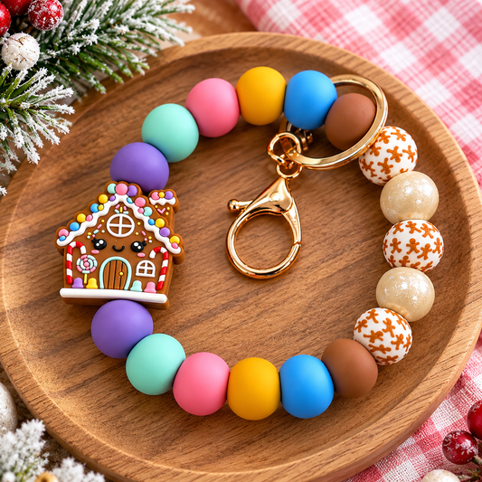 Pastel Gingerbread House Silicone Bead Wristlet | DIY Kit or Premade