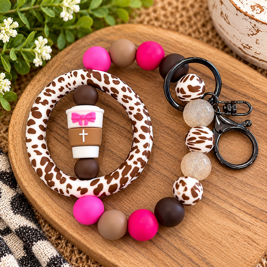 Faith, Bows & Cowhide Silicone Bead Wristlet | DIY Kit or Premade