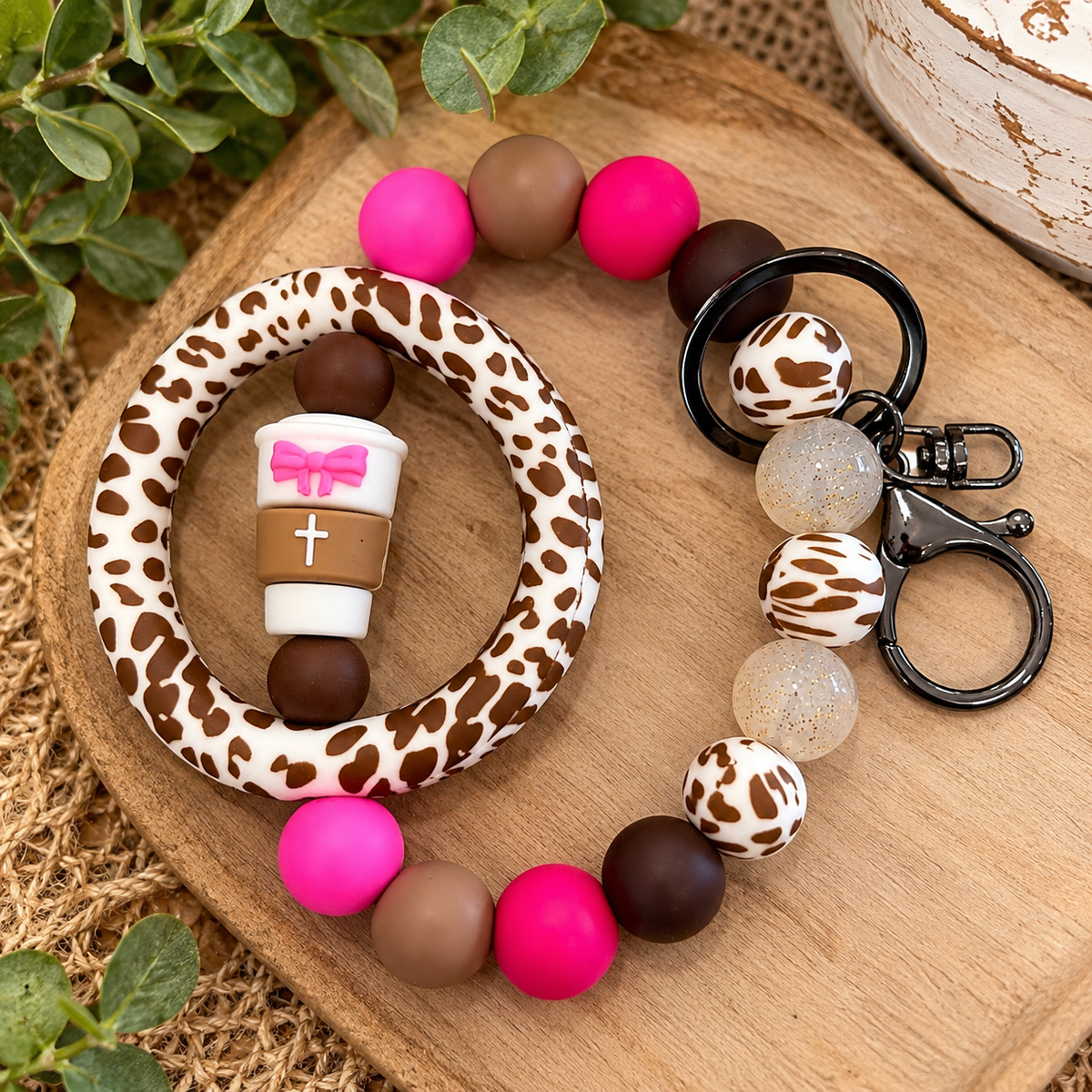Faith, Bows & Cowhide Silicone Bead Wristlet | DIY Kit or Premade