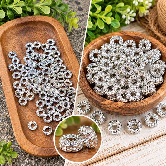 10mm Mixed Color Rhinestone Spacer Beads – 40 Count Wide Mouth Silver Alloy Spacers for Beaded Jewelry & Crafting
