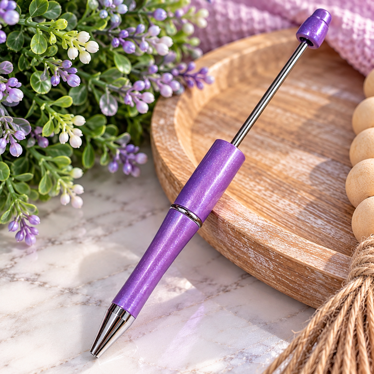 Lilac Dream Shimmer Beadable Pen – Refillable Black Ink Pen Blank