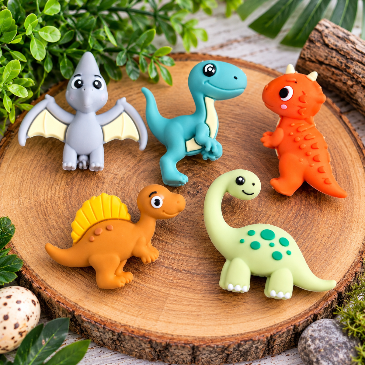 Prehistoric Pals Dinosaur Silicone Focal Beads | 5 Count
