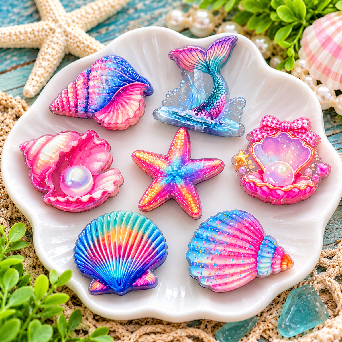 Mermaid Dreams & Ocean Treasures Acrylic Focal Beads | Random Mix 6ct