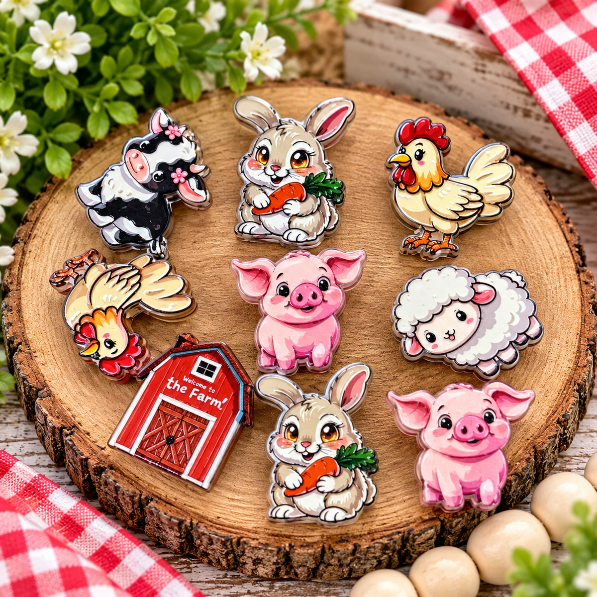 FSOH Barnyard Buddies Acrylic Focal Bead Mix | Farm Animal Craft Beads | 5 Count Pack