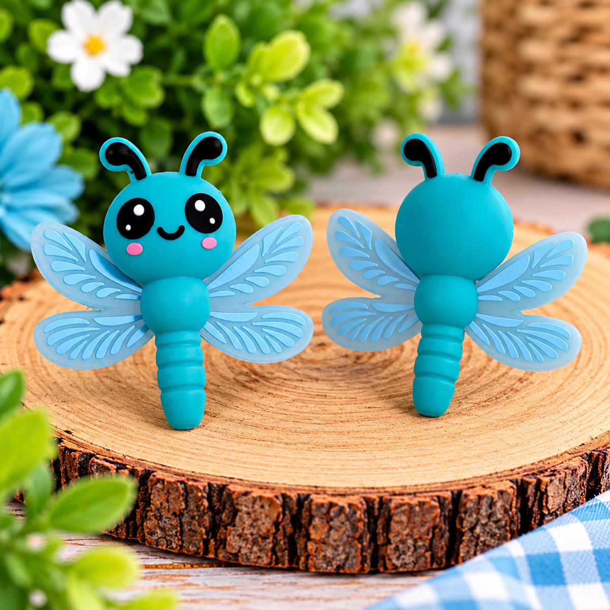 Sweet Teal Dragonfly Silicone Focal Bead | Cute Spring & Summer Craft Supply